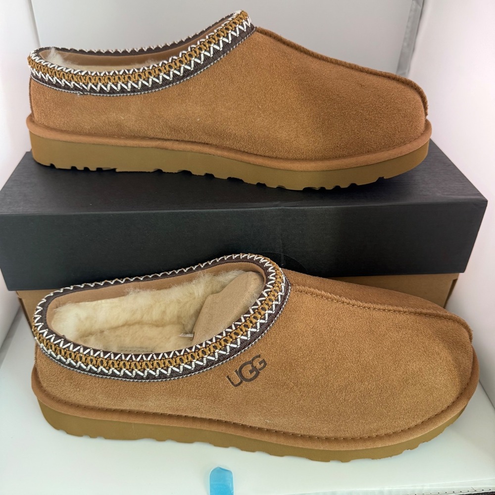 UGG Tasman II Men 11 Chestnut New 1174671 Suede Braid Trim Slip On Slipper